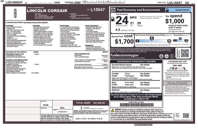2020 Lincoln Corsair Standard
