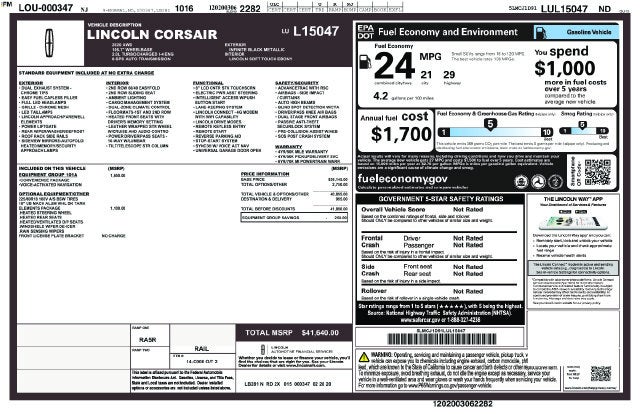 2020 Lincoln Corsair Standard