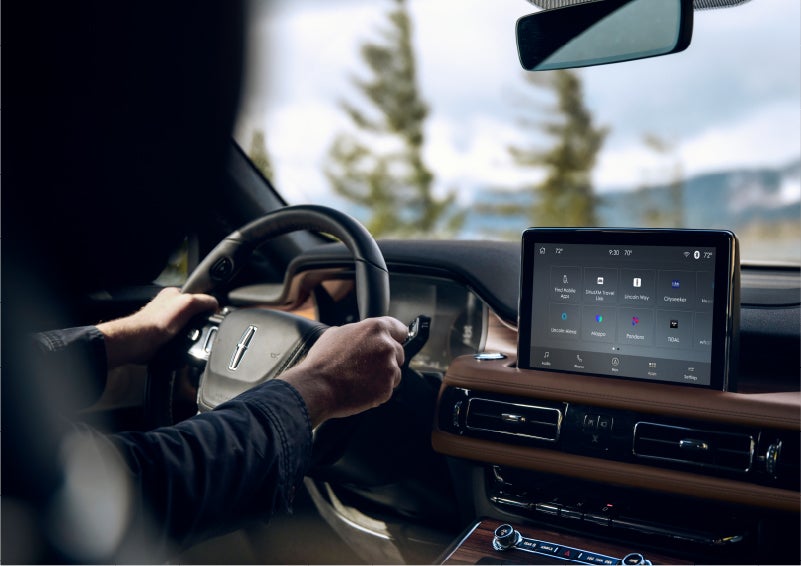 The Lincoln+Alexa app screen is displayed in the center screen of a 2023 Lincoln Aviator® Grand Touring SUV | Lincoln of Ramsey in Ramsey NJ