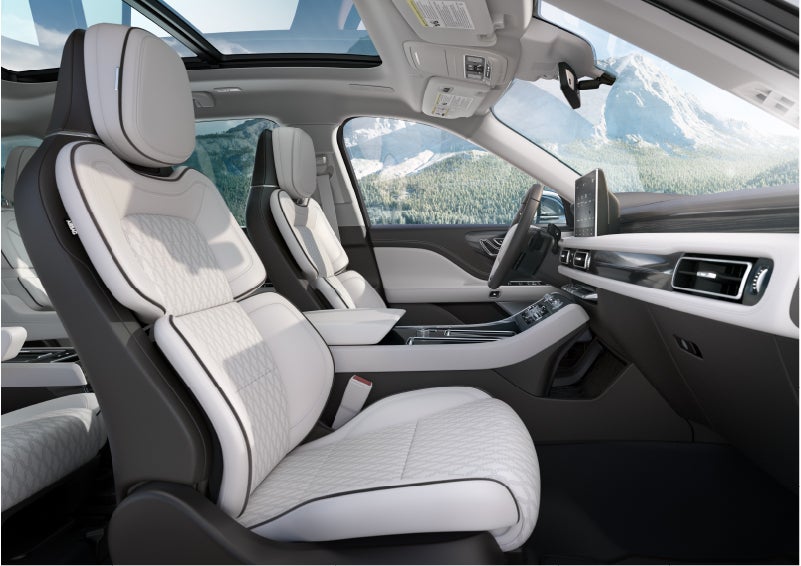 The interior of a Lincoln Aviator® Black Label model is shown in the Chalet theme | Lincoln of Ramsey in Ramsey NJ