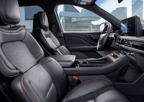 The interior of the 2025 Lincoln Aviator® SUV is shown with sleek black accents. | Lincoln of Ramsey in Ramsey NJ