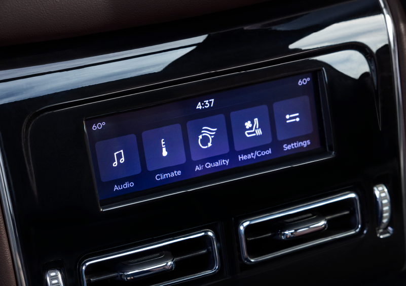 Driver controls like music, temperature, air quality, settings, and heat/cool seats are shown. | Lincoln of Ramsey in Ramsey NJ