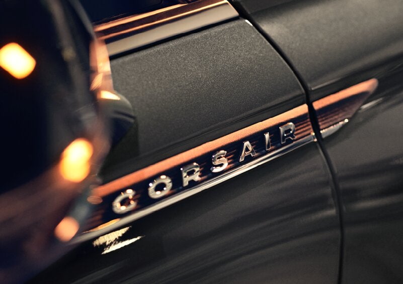 The stylish chrome badge reading “CORSAIR” is shown on the exterior of the vehicle. | Lincoln of Ramsey in Ramsey NJ