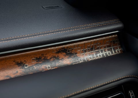 A close-up shot of the 2026 Lincoln Aviator® dashboard with unique black and brown accents and brown stitching | Lincoln of Ramsey in Ramsey NJ