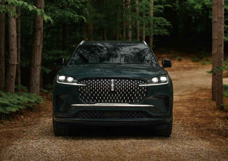 The front grille of a 2027 Lincoln Aviator® Black Label™ SUV is shown. | Lincoln of Ramsey in Ramsey NJ