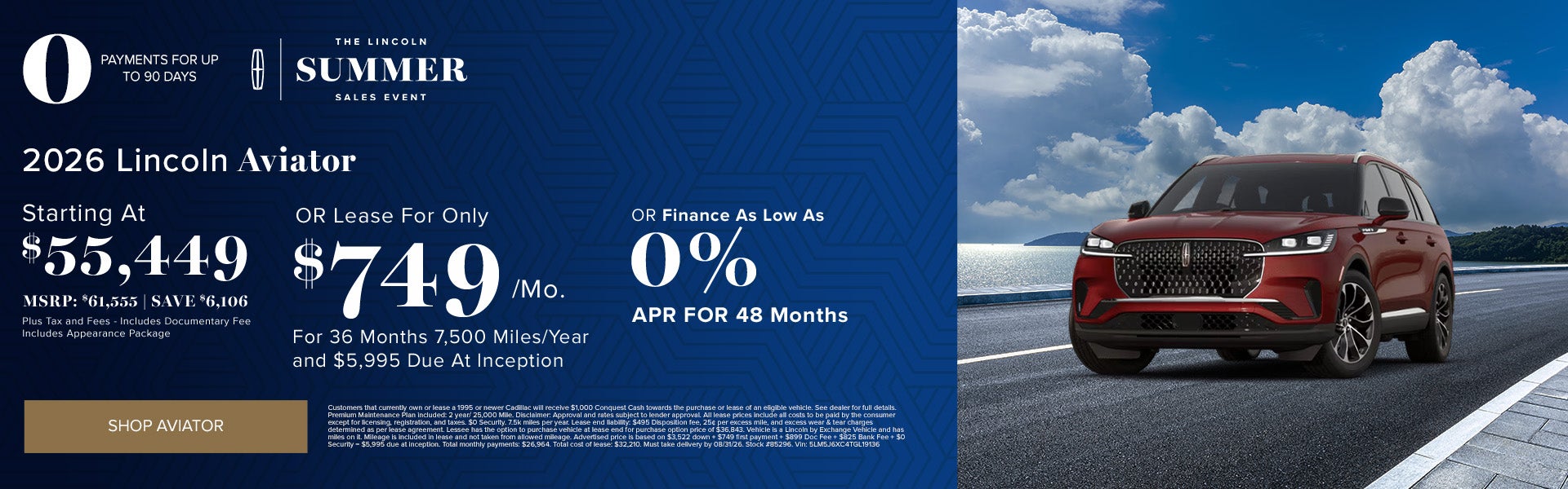 August Specials Offer - Lincoln Aviator